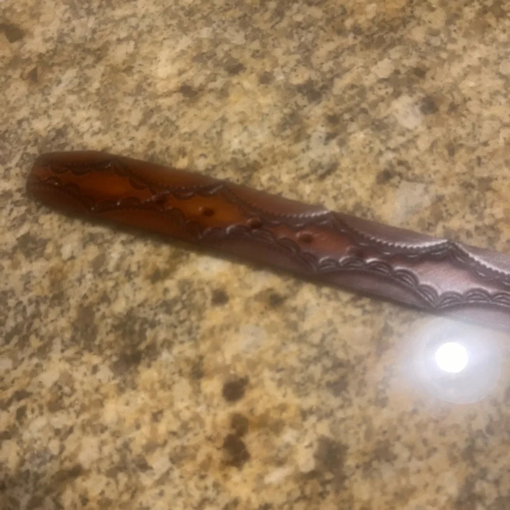 Tooled Full Grain Cowhide Belt Brown Adjustable Men's 40 NO BUCKLE